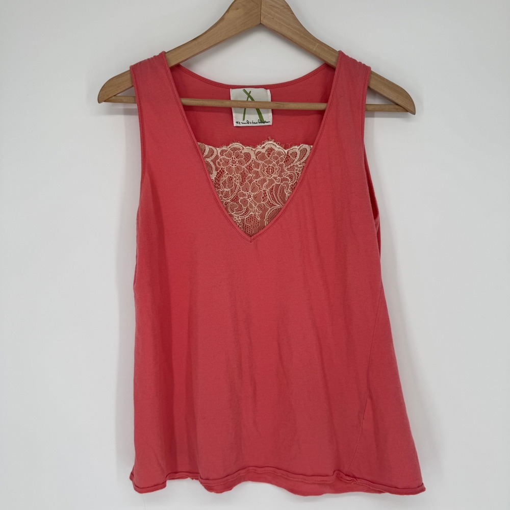 Ascension Pink Cotton Tank Top L Lace Trim V Neck Coquette Balletcore Boho‎ Y2K